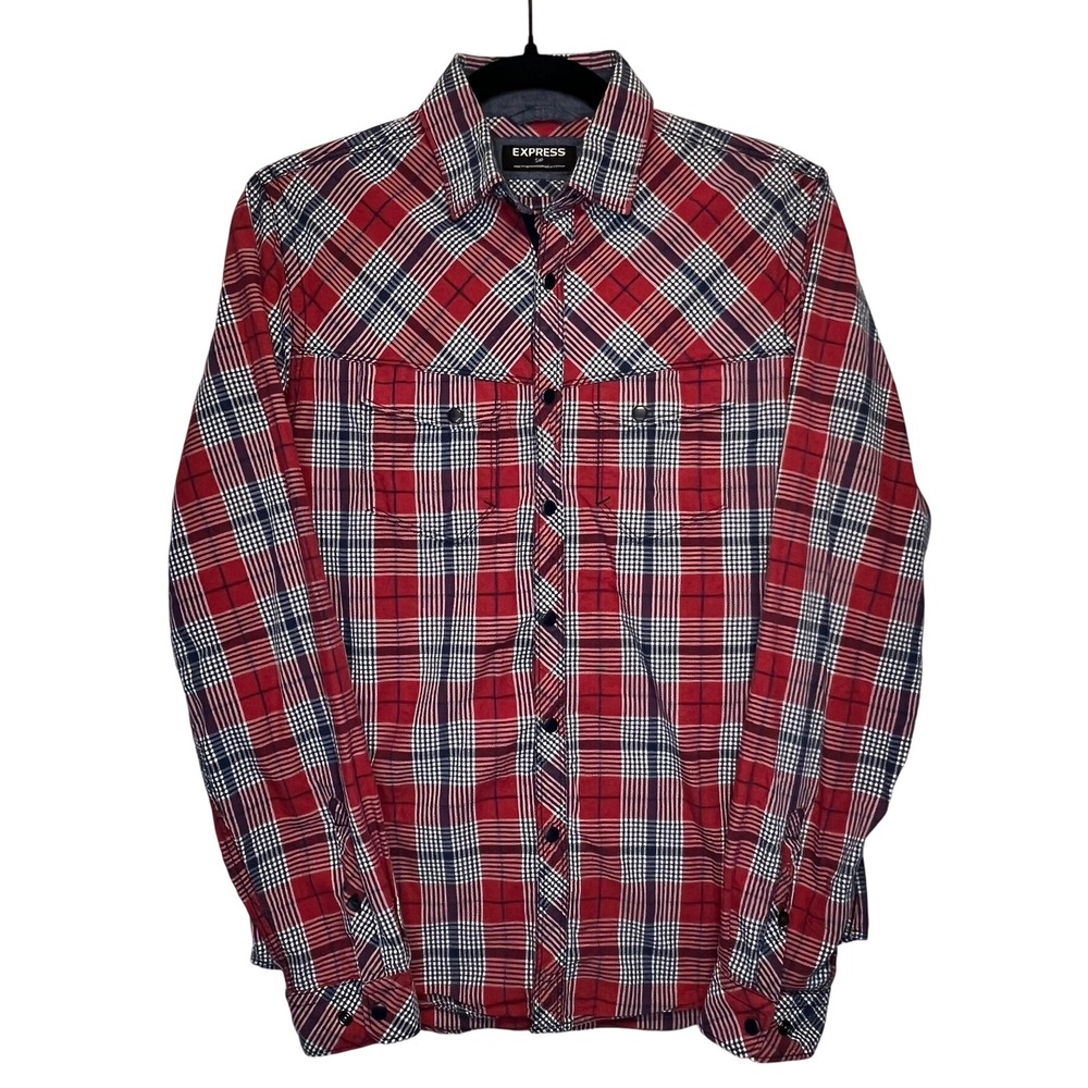 Express Men's S Plaid Western Snap Front Long Sleeve Shirt Size S